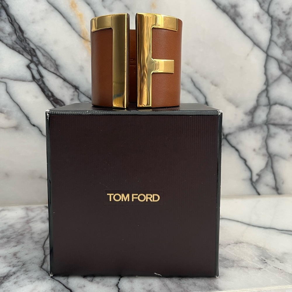 Tom Ford leather gold logo bangle